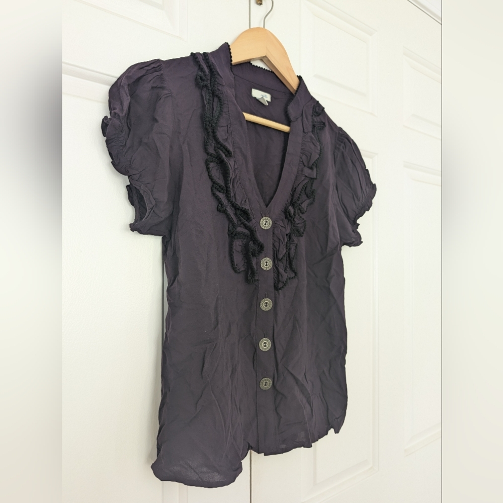 ANTHRO Odille Ruffle Top In Plum Purple - Picture 5 of 12